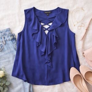 Sami & Jo Plus Royal Blue Ruffle Front Blouse – Size 2X